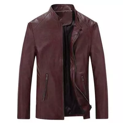 1 New Mens Pu Leather Jacket Slim Fit Motorcycle Casual Coats • $52.87