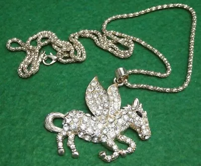 Rhinestone Diamante Gold-tone Flying Horse Pendant Neckless • £7.95