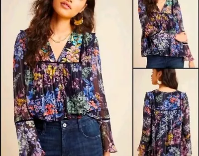 Anthropologie Vineet Vivienne Embroidered Top Womens XL Floral Boho Shirt • $49