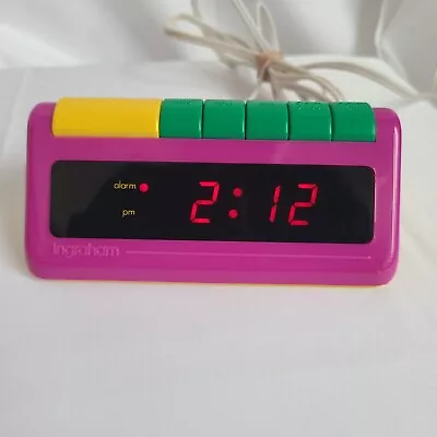Vtg Ingraham Digital Alarm Clock Retro 80s 90s Pink Primary Colors Funky Tested • $43.99