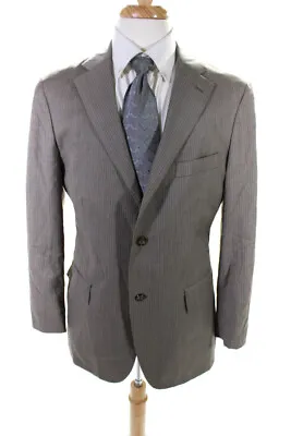 David Chu Mens 100% Wool Pinstripe Two Button Suit Blazer Taupe White Size 40R • $40.81