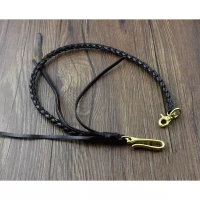 22  Handmade Brass Hook Black Real Leather Braid Wallet Chain Biker Keychain • $15