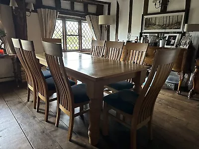 Solid Oak Dining Table And 8 Chairs • £280