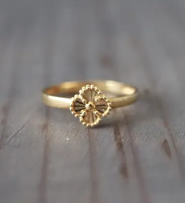 Real Gold 18K Yellow Gold Size 6 Flower Style Solitaire Ring Fine Jewelry • £168.74