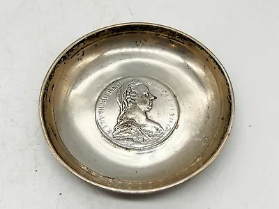 Antique 1780 Thaler Maria Theresa Coin Set In Sterling Silver Pin Dish Bowl • £89.99