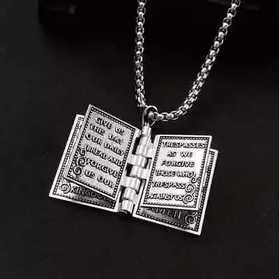 Vintage Cross Bible Book Pendant Necklace Unique Jewelry For Men Women • $9.24