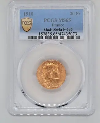 1910 France Gold 20 Francs - PCGS MS65 • $599