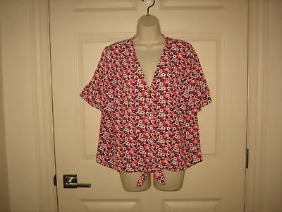 Michael Kors ~ Women's  V Neck Floral Geranium Top~ SZ L~ NWT • $19.50