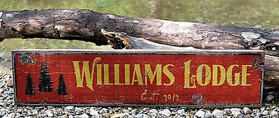 $445 • Buy Personalized Lodge Or Cabin - Established - Rustic Hand Made Vintage Wood Sign
