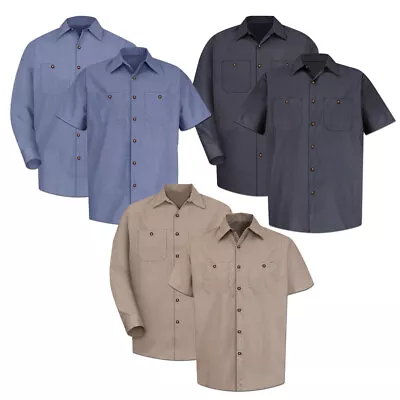 Red Kap Work Shirt Poplin Geometric Microcheck 2 Pocket Men's Industrial Uniform • $18.98