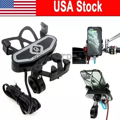 Black Handlebar Motorcycle Cell Phone GPS Holder Mount USB Charger Accessories • $17.59