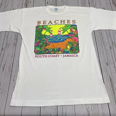 Vintage 90s South Coast Jamaica Beaches Single Stitch T Shirt Mens Size Small • $17.95