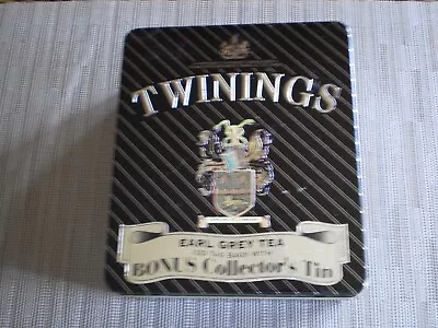 TWININGS OF LONDON C2000 BLACK & GOLD EARL GREY TEA BAG HINGED TEA TIN - EMPTY • $15