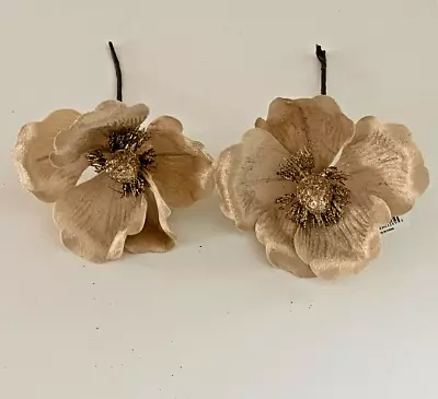 Two (2) New 6  Beige Magnolia Floral Ornament Wreath Crafts Picks • $11.50