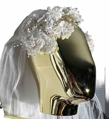 Vintage 1970s 1980s White Floral Spray Cottagecore Wedding Veil Bridal Headpiece • $40