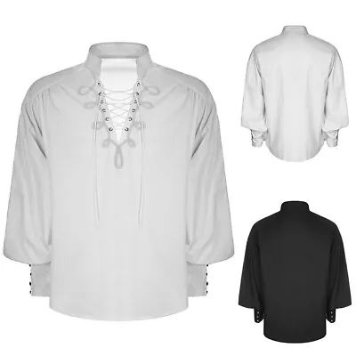 Retro Victorian Gothic Medieval Costume Ruffled Frill Puff Sleeve Shirt • £33.37