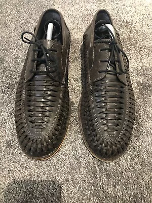 River Island Leather Woven Lace Up Shoes Dark Grey Uk Size 9 • £20