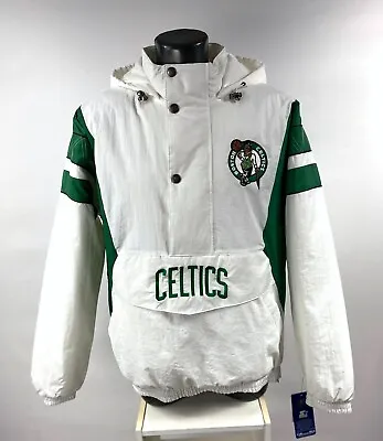 Celtics Jacket Boston Starter Hooded Half Zip Pullover S M L XL 2X WHITE • $149.99