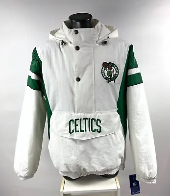 Celtics Jacket Boston Starter Hooded Half Zip Pullover WHITE 3X 4X 5X 6X • $179.99