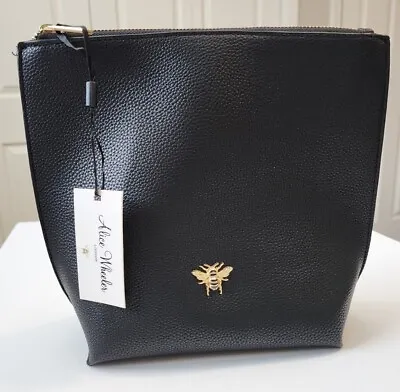 Alice Wheeler London Black Faux Leather Clutch Purse Bag Gold Bee New With Tags • $45