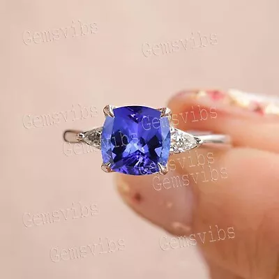 Gorgeous Tanzanite Halo Ring Fine Jewelry 925 Sterling Silver Vintage Ring Gift • £39.16