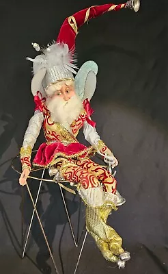 Mark Roberts Large Fairy Santa Elf Silver Bells Maroon & Gold & Silver • $49.95