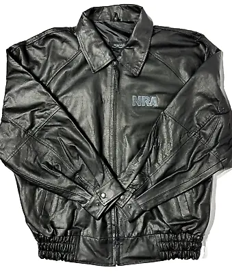 NRA Member’s Edition Embroidered Black Leather Bomber Jacket Burk’s Bay Men’s XL • $40.49