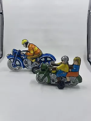 Vintage Tin Litho Motorcycle Toys - 7 Inch Windup China + 4 Inch Friction Japan • $20