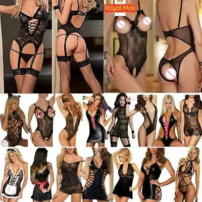 $13.48 • Buy Women Fishnet Sexy Lingerie Dress Bodysuit Nightwear Open Bra G-String Sleepwear