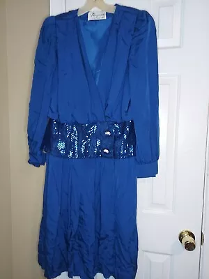 Mignon Dorothy Farbo Vtg 80s Colorful Brilliant Blue DressSize 14 Beautiful • $29.55