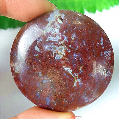 51x5mm Natural Brown Red Moss Agate Round Healing Pendant Bead BQ66515 • $10.99