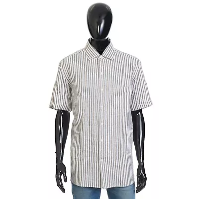 LORO PIANA 595$ 'Andre' Striped Linen Shirt - Bi-color Shortsleeve ChestPocket • $441