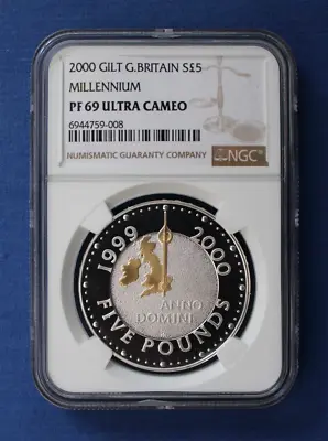 2000 Silver Proof £5 Coin  Millennium  NGC Graded PF69 Ultra Cameo • £82.50