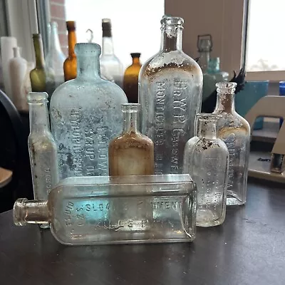 Antique Lot Of 7 Embossed Medicine Product Bottles Most Hand Blown! Early 1900s • $17.95