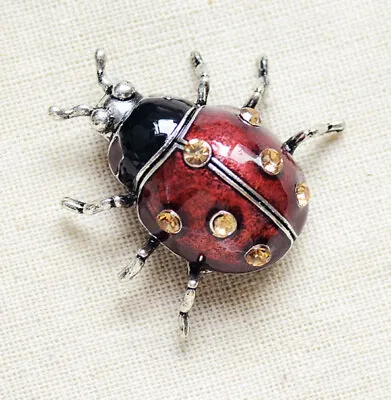 Vintage LADYBUG Rhinestone Diamanté Insect Pin Brooch Jewellery IN A GIFT POUCH • £13.90