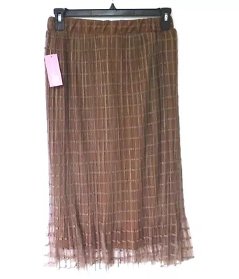 Metrowear Womens Size M Brown Windowpane Pleated Mesh Midi Skirt New With Tags • $14