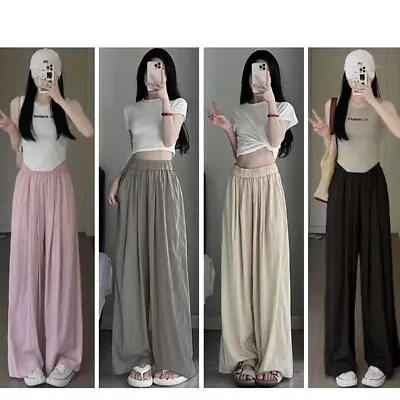 Korean Style Women's Elastic Waist Straight Cut Loose Fit Leisure Pants • $19.07