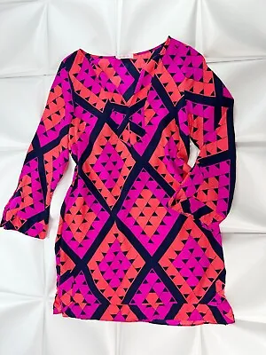 Alice & Trixie Sz M Colorful Pink Orange 100% Silk Shift Tunic Shirt Dress • $50.67