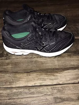 Mizuno Wave Rider 22 Womens Black/White Running Shoes Lace Up Size 8.5 US • $33