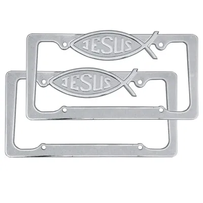 Silver Chrome Metal License Plate Frame/Holder Jesus Christ - 2 PC • $21.90