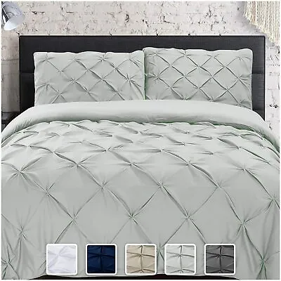 $15.99 • Buy Pinch Pleated Duvet Cover Set Microfiber Pintuck Comforter Cover Bedding Set 