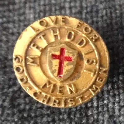 Vintage Methodist Men Cross And Shield Gold Tone Lapel Pin • $10