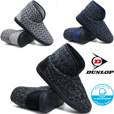 £16.99 • Buy Mens Slippers Memory Foam Boots Dunlop Ankle Fleece Fur Warm Lined Knitted Shoes