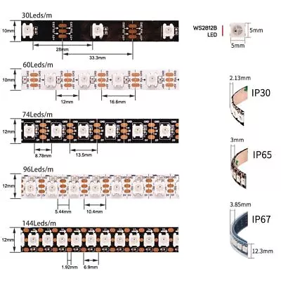 Dc5v Ws2812b Individually Addressable 5050 Rgb Led Strip Ws2812 Smart Pixels Led • $2.99