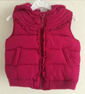 Mini Club Hooded Padded Frilled Gilet Magenta Pink Aged 9/12 Months • £7.95