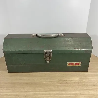 Vintage S-K WAYNE TOOLS Round Top Toolbox & Tray Green Red Logo Mechanic 19x8” • $89.99