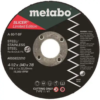 Metabo 655832010 A60T Steel/Stainless Steel Slicer Wheel Promo Tin - 10 PK • $12.99