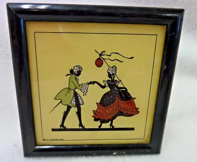 1930's C&A RICHARDS MINUETS & PIERRETTES FRAMED GLASS SILHOUETTS • $12.99