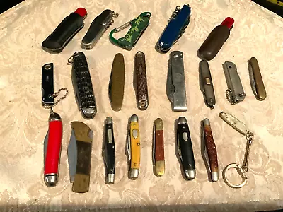 Lot Of 21  Vintage  Misc. Branded Pocket Knives And Utility Multi Tools • $16.38