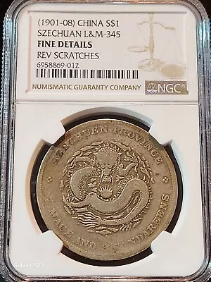 (1901-08) CHINA S$1 SZECHUAN L&M-345 Silver Dollar Dragon Coin NGC Fine Details • $699.99